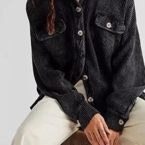 FREE PEOPLE ONE SCOUT THERMAL SHACKET SIZE XL COLOR BLACK